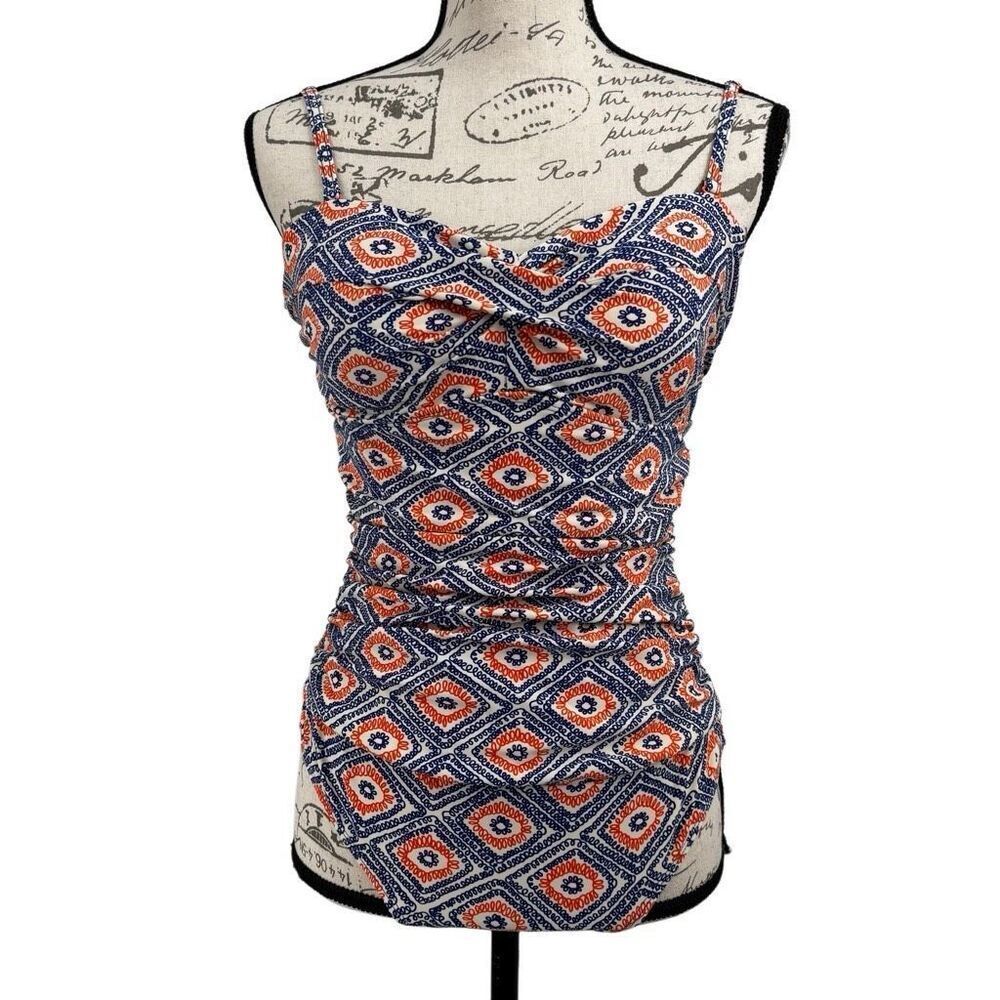 Boden Geometric Print One Piece‎ Swimsuit Blue/Orange Size 8